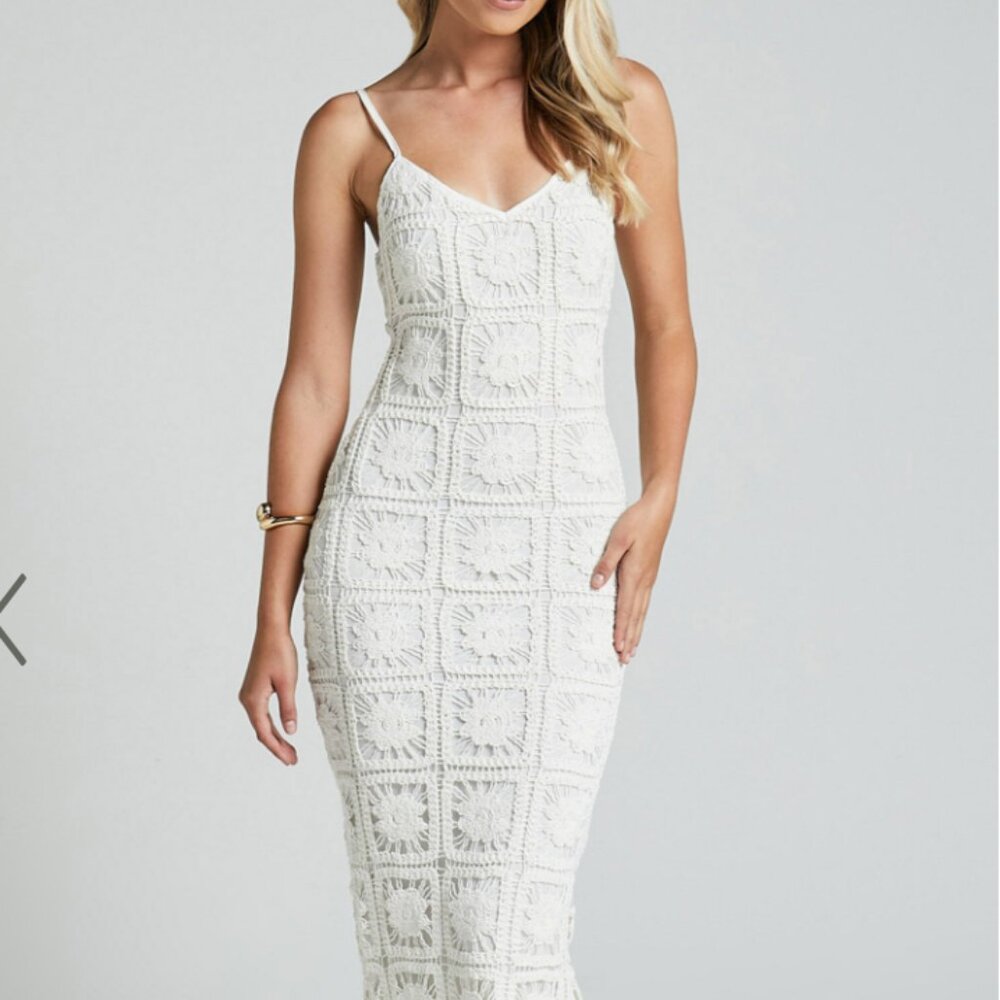 NWT Showpo White Crochet Bodycon Dress
